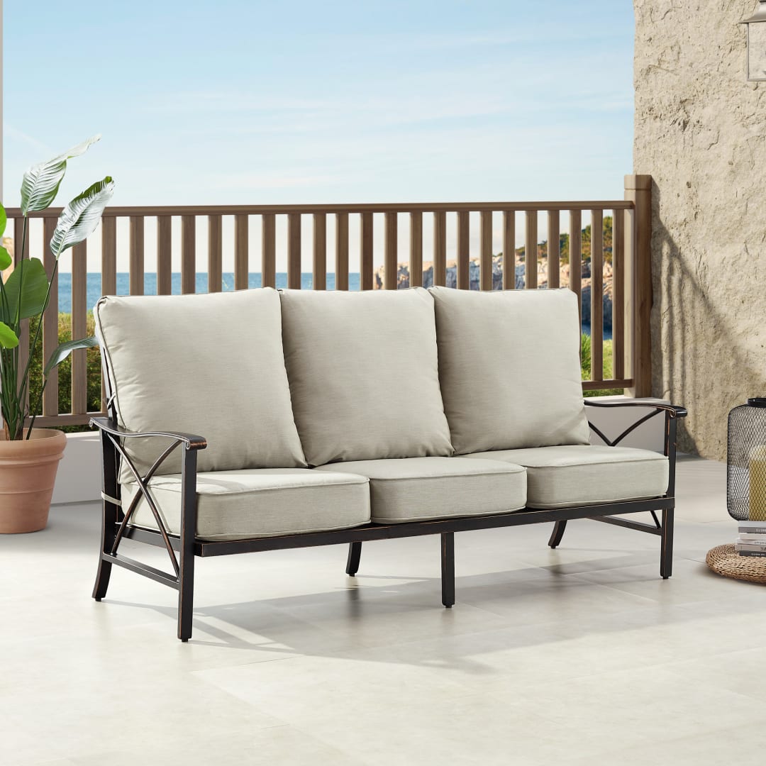Black Aluminum Patio Deep Seating Sofa with Cushions