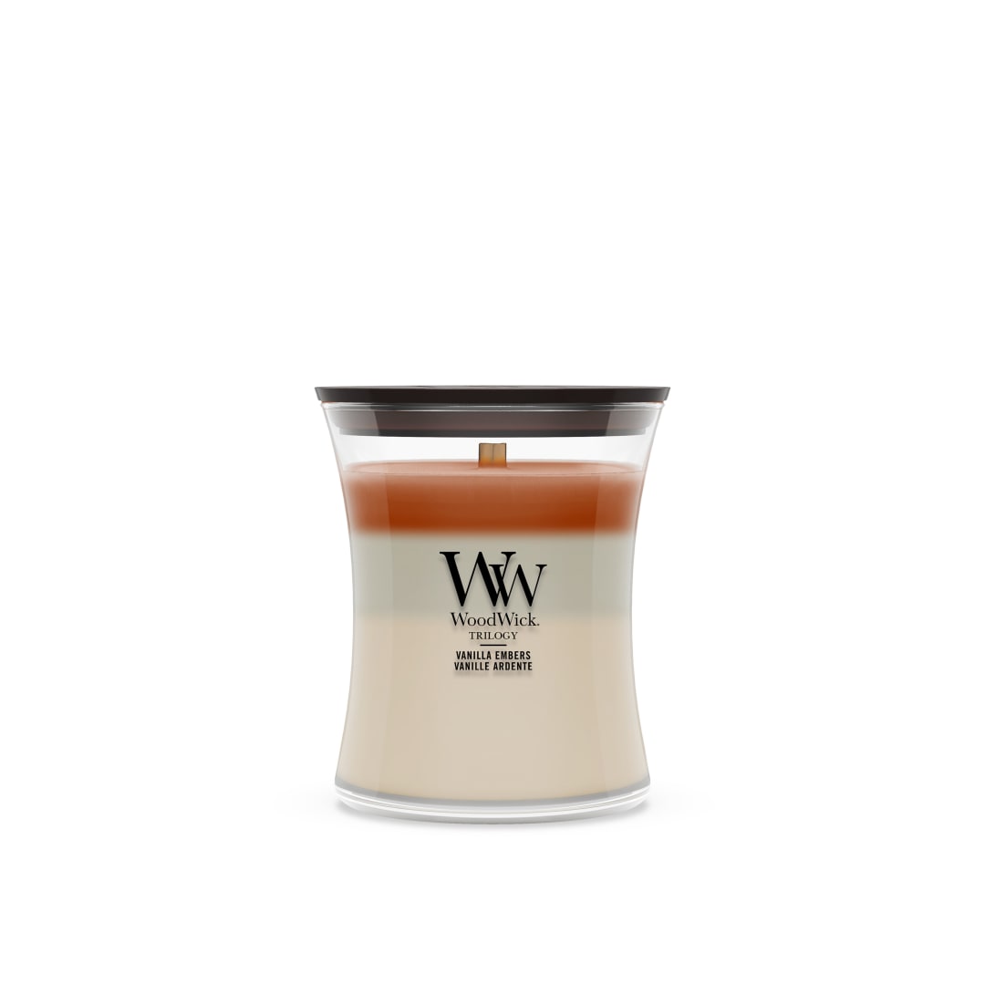 WoodWick Vela perfumada | Vela de tamaño mediano en forma de reloj de arena | Vanilla Embers | Regalos perfectos para mujeres