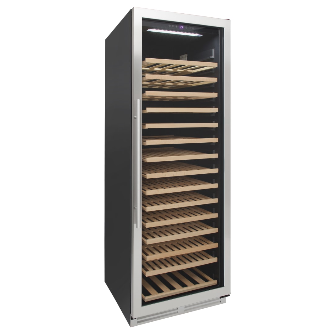 Avanti DESIGNER Series Single-Zone Wine Cooler, 176 Bottle Capacity, in Stainless Steel with Wood Accent Shelving (WCD176SZ3S)