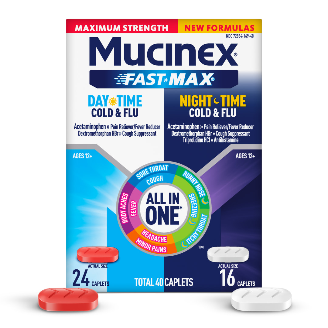 MUCINEX® FAST-MAX® Daytime Cold & Flu & Nighttime Cold & Flu Caplets - 24/40 ct.