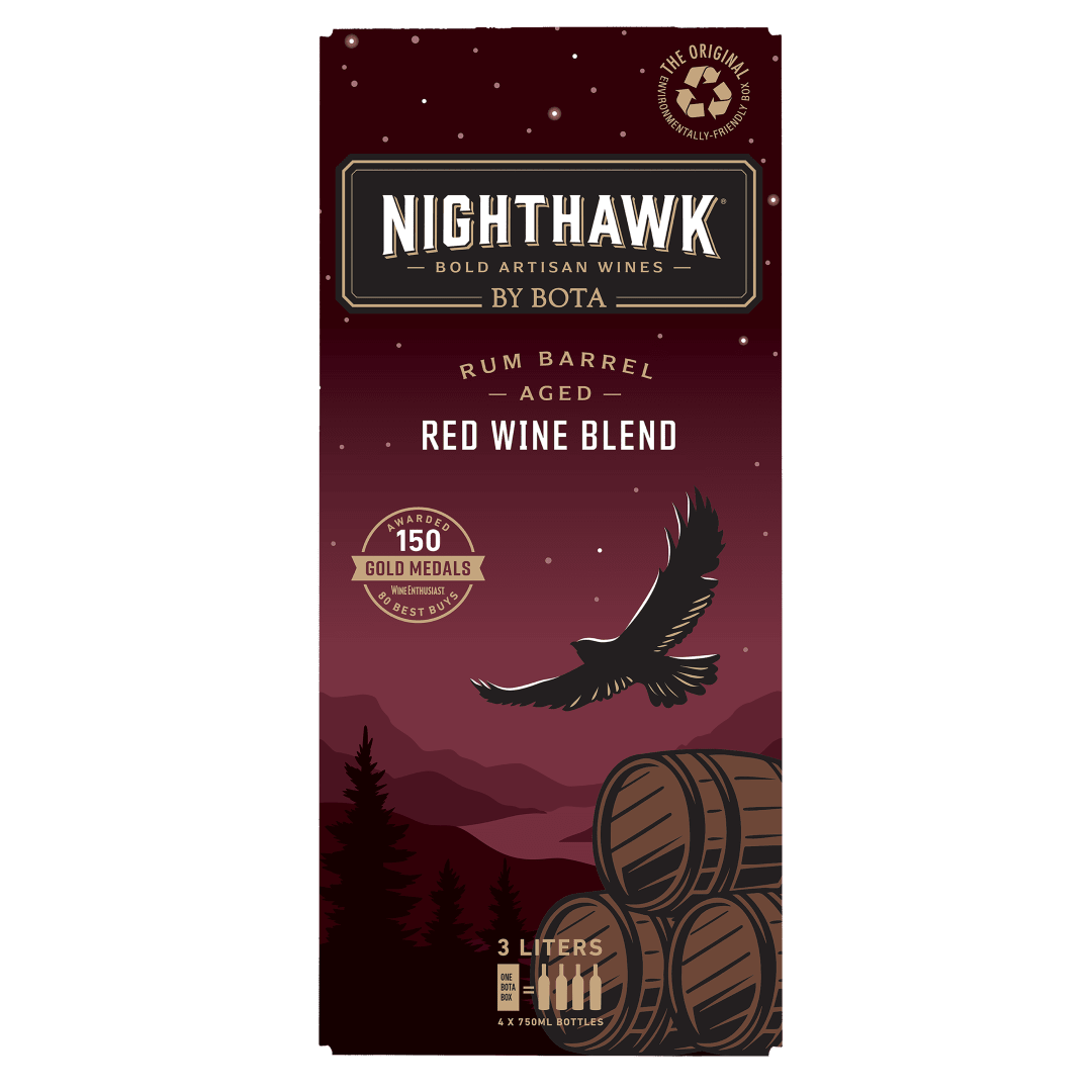 Nighthawk by Bota Box Rum Barrel Aged Red Wine Blend, California, 3L (4 x 750mL Glass Bottles), 13.5% ABV