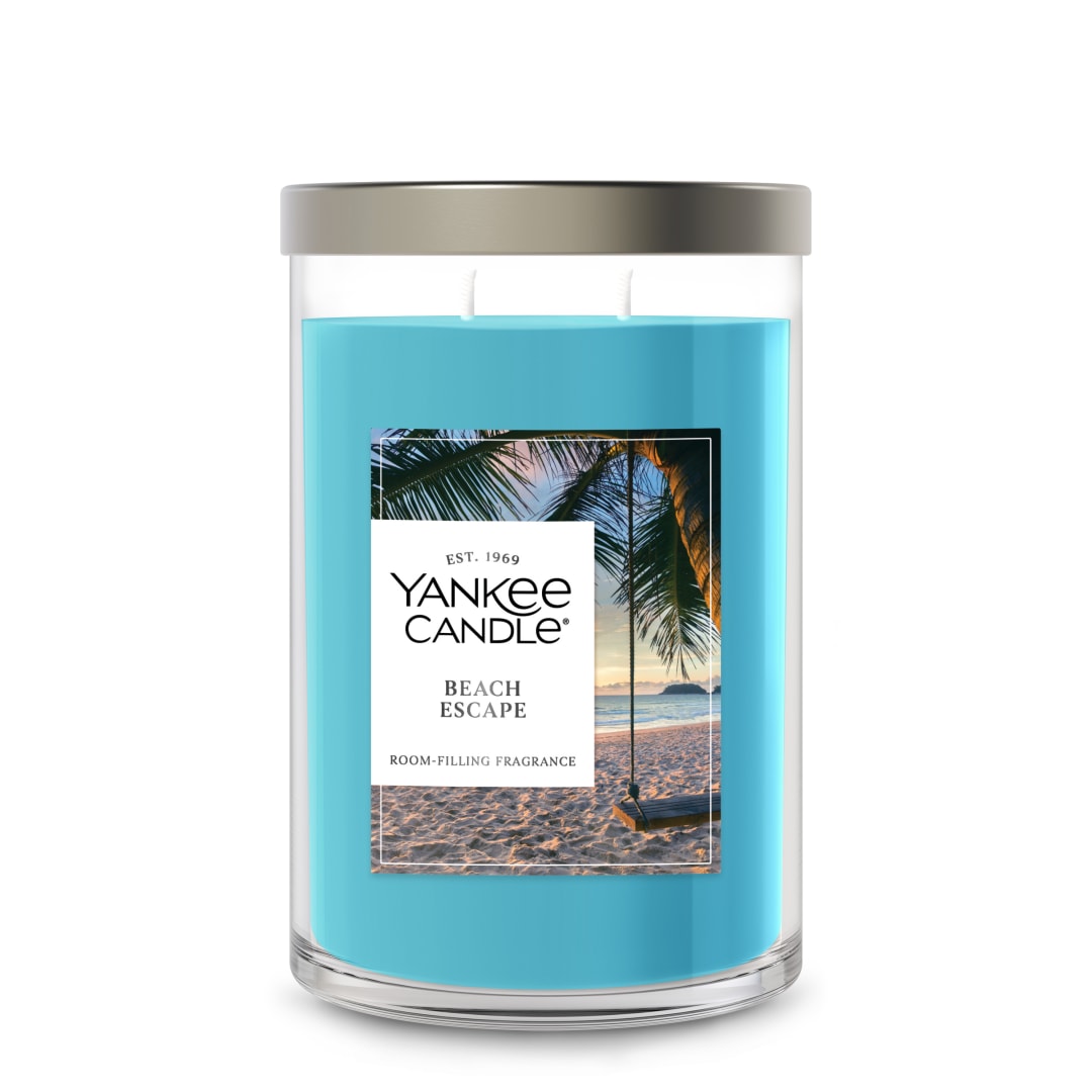 Yankee Candle Large Tumbler Scented Candle with up to 80 Hour Burn Time, Premium Plant Wax Blend for Consistent Burn, 20 oz Tumbler Candle with Room Filling Fragrance, Beach Escape