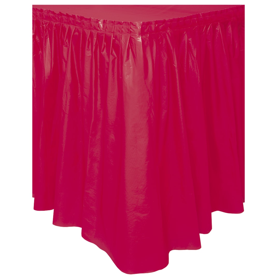 Ruby Red Solid Plastic Table Skirt, 29" x 21 ft