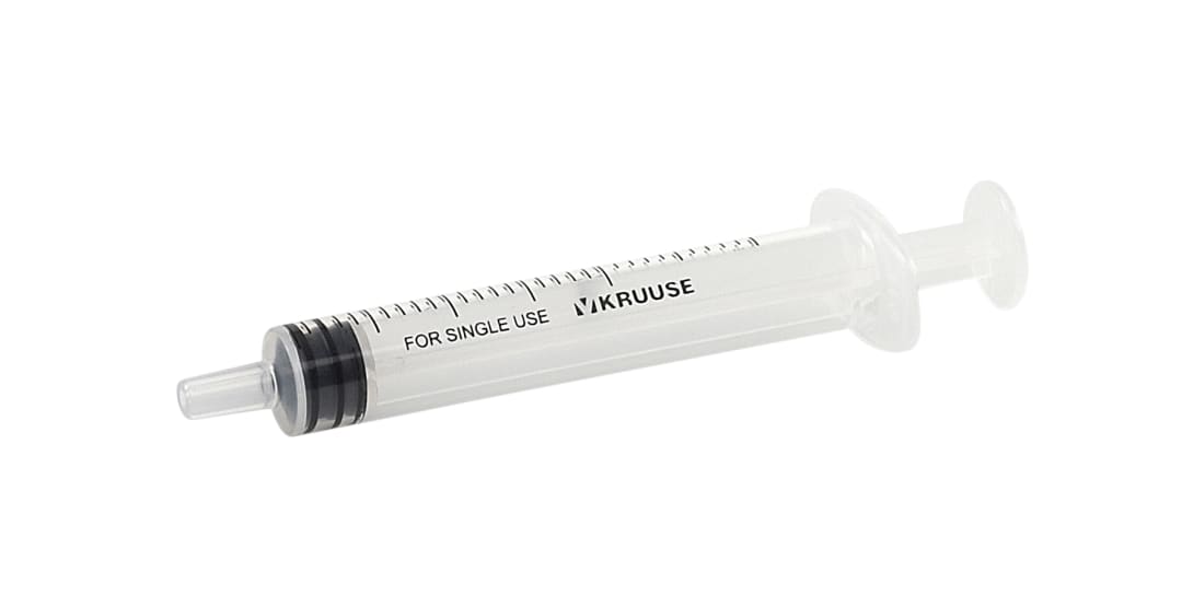KRUUSE 3-Part Centric Luer Tip Syringe, 2mL (3mL graduation), Sterile
