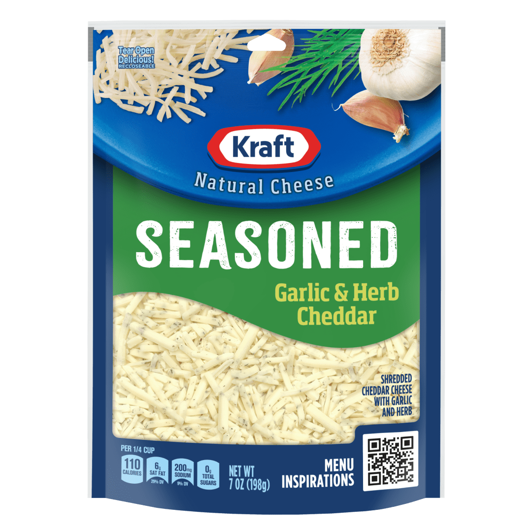 Kraft Seasoned Shreds Natural Cheese Garlic Herb Cheddar 7oz. Bag