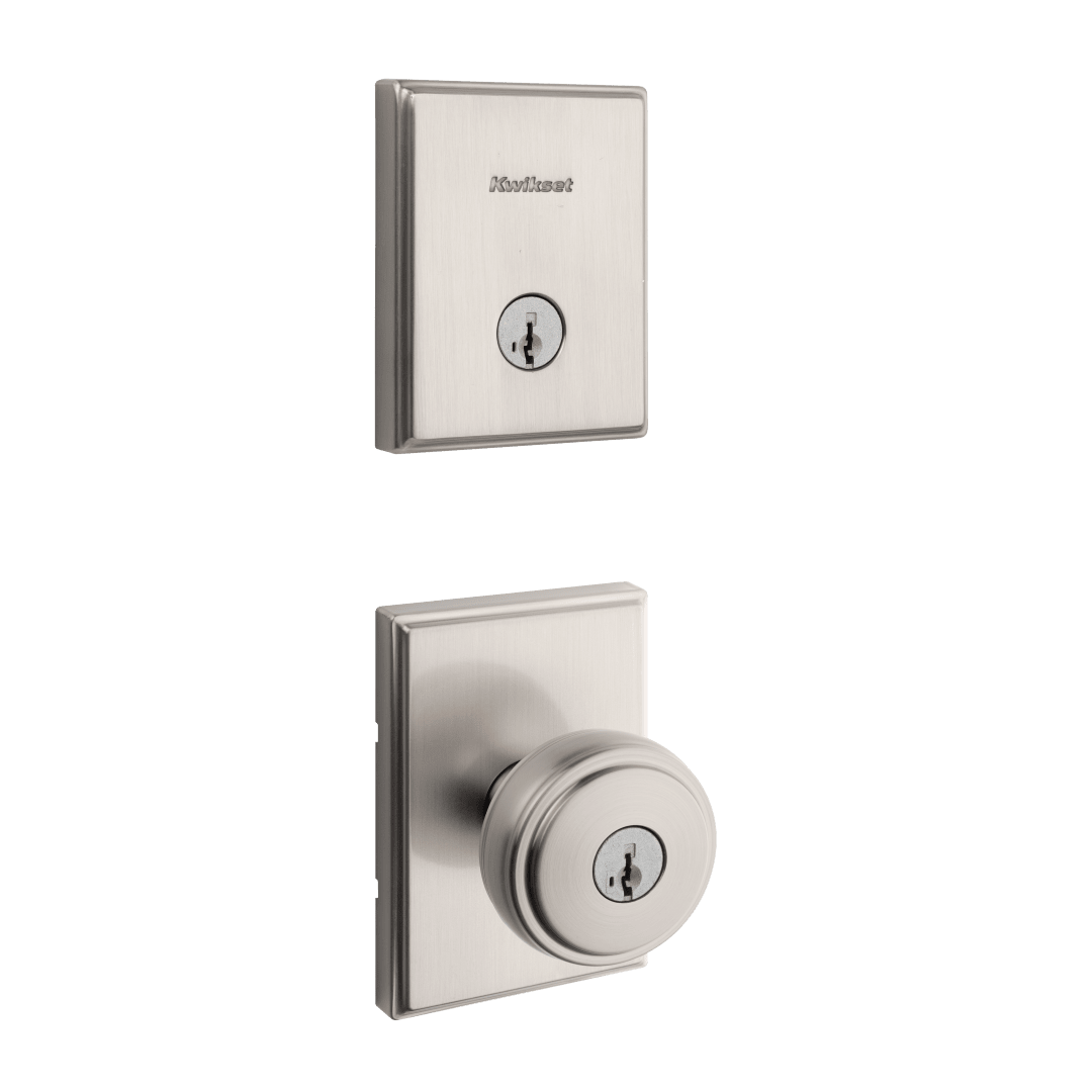 991 Sora Keyed Entry Knob and Single Cylinder Deadbolt Combo Pack featuring SmartKey Security™ in Satin Nickel