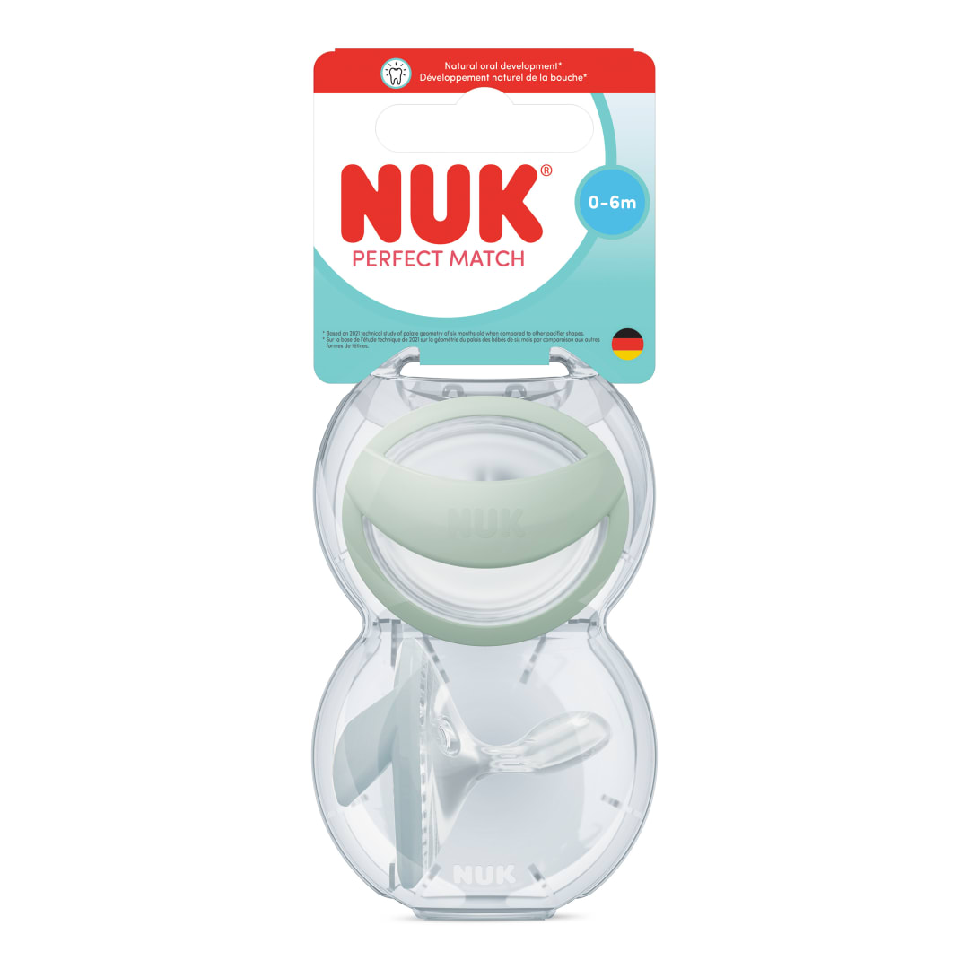 Sucettes pour bb NUK Perfect Match, 0 6mois, compatibles avec lallaitement, sucettes orthodontiques, 95% dacceptation des bbs**, vert et bleu, 2pices