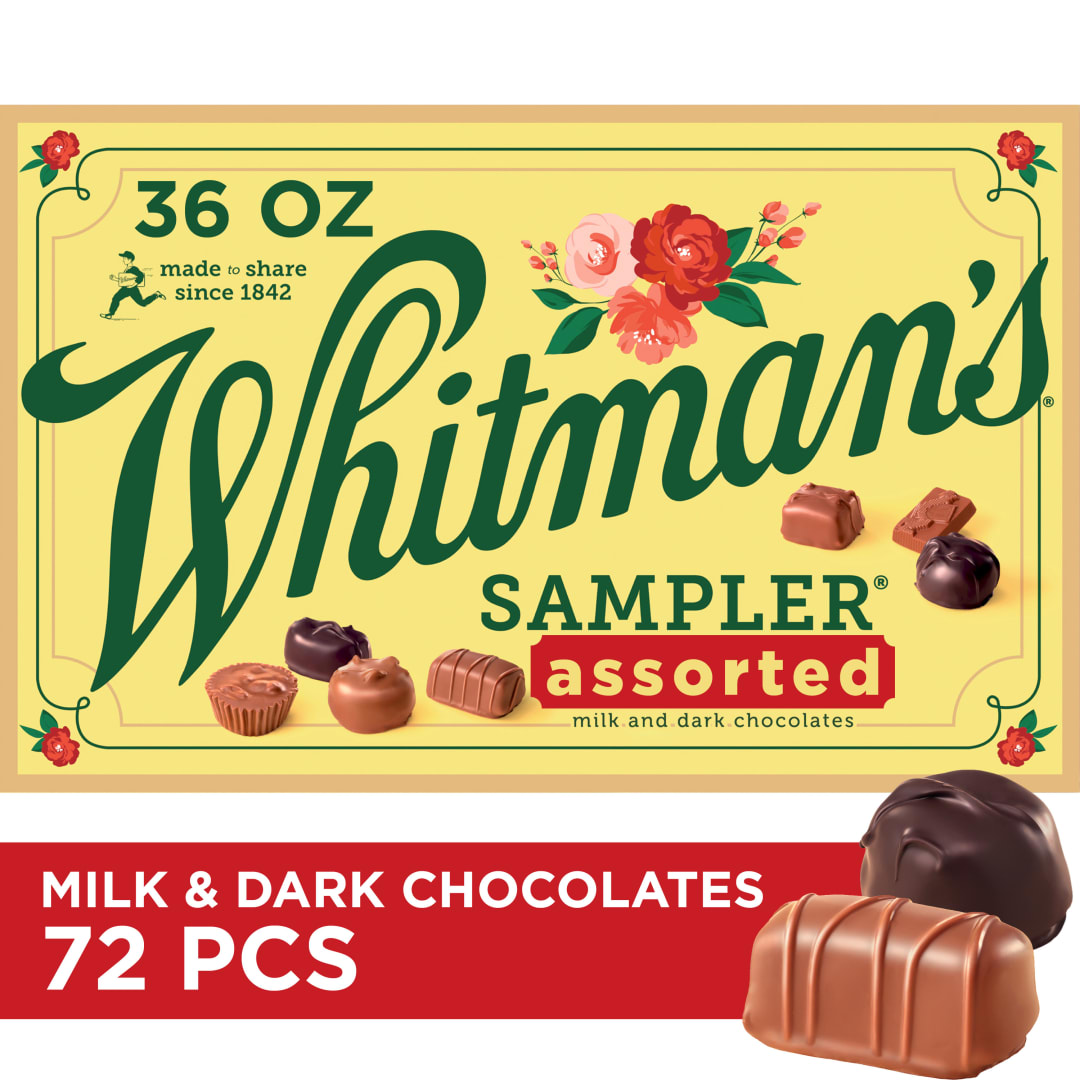 WHITMAN'S SAMPLER Assorted Milk & Dark Chocolate Candy Gift Box, 36 oz. (72 pieces)