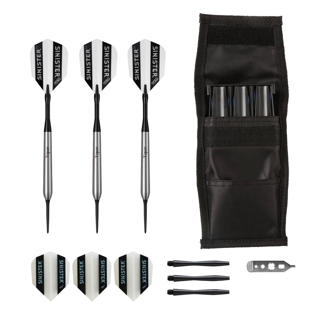 Viper Sinister Tungsten Steel Tip Darts 25 Grams and Casemaster Single Black Dart Case
