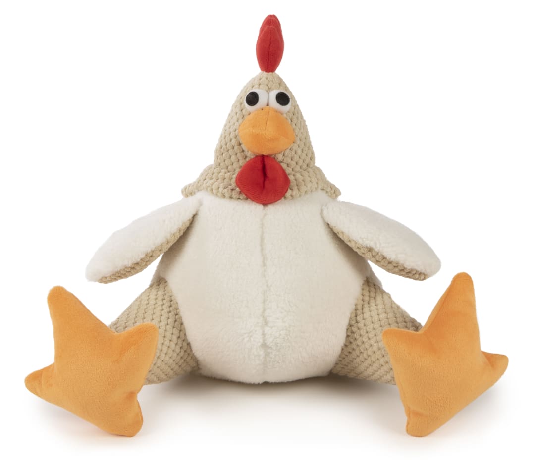 goDog Checkers Fat Rooster with Chew Guard Technology Durable Durable Plush Squeaker Dog Toy, White, Extra Large