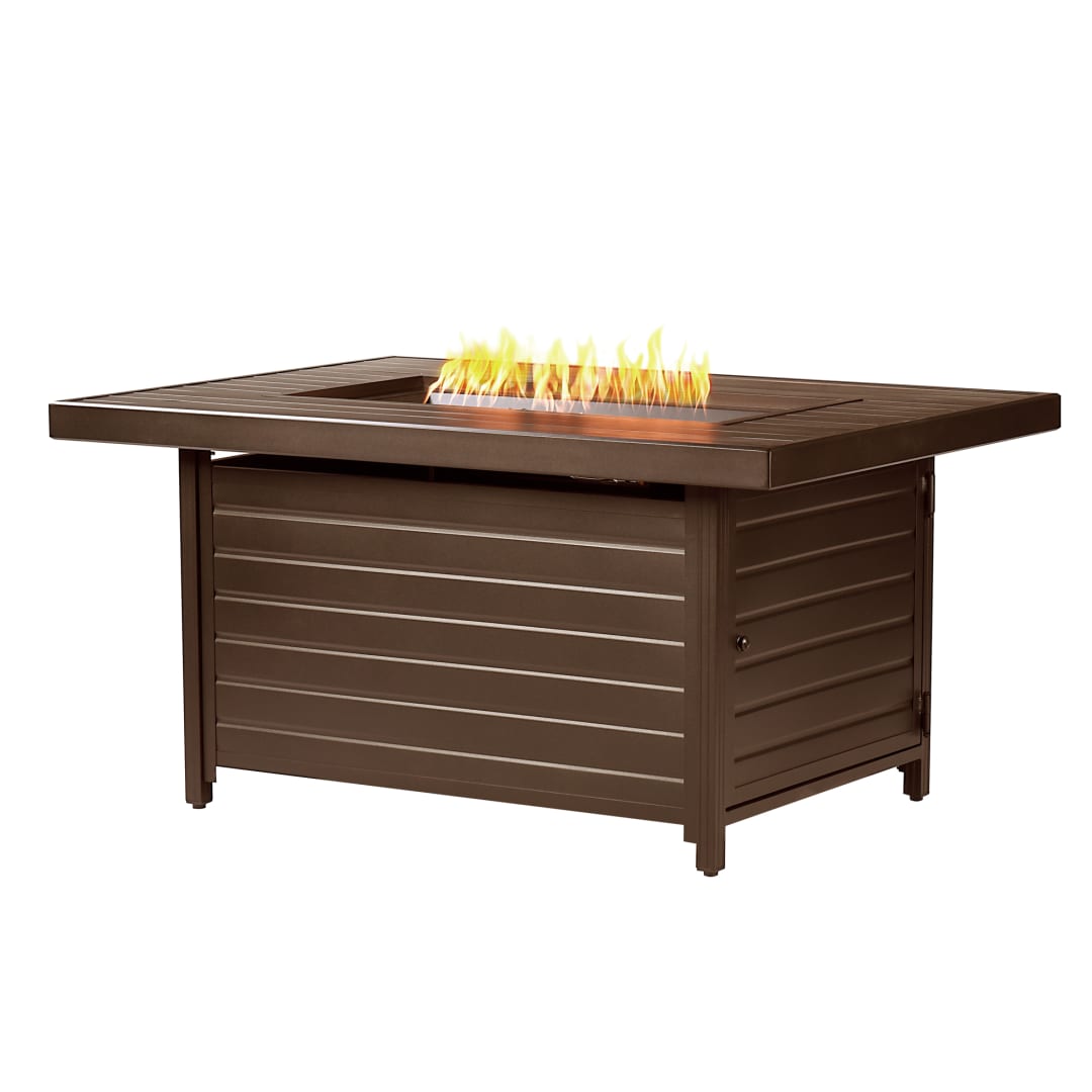 Rectangular 48 in. x 36 in. Aluminum Propane Fire Pit Table, Glass Beads, Two Covers, Lid, 55,000 BTUs in Brown Finish