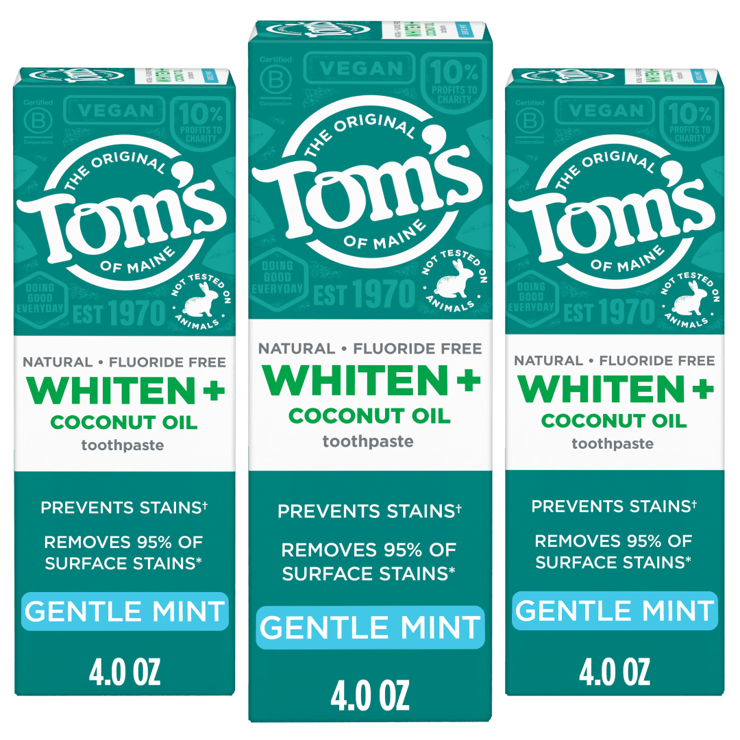 Tom's Whiten+ Coconut Oil Gentle Mint 4 oz - 3 Pack AMZ ONLY