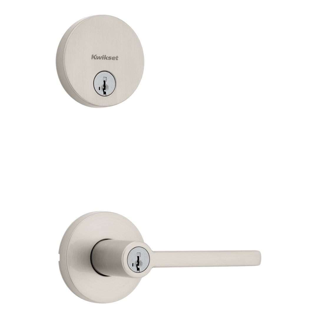Halifax Keyed Entry Round Door Lever and Deadbolt Combo Pack in Satin Nickel featuring SmartKey Security