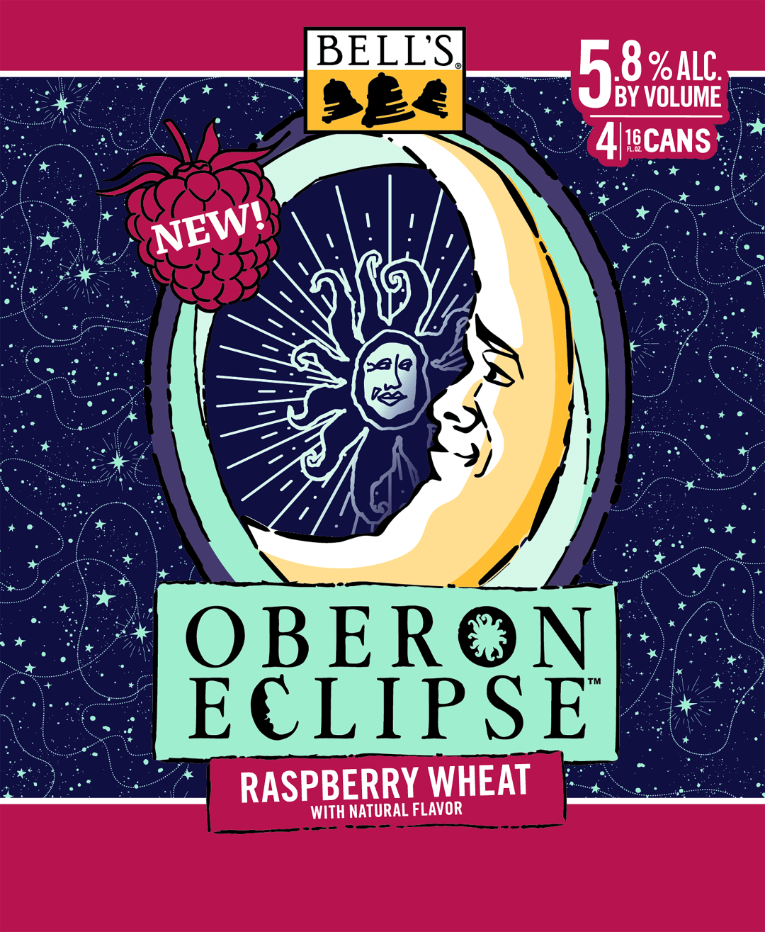 Oberon Eclipse Raspberry Wheat Ale Beer, 4 Pack, 16 fl oz Cans