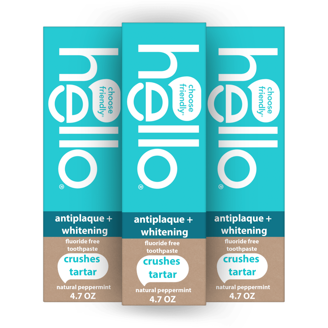 hello Antiplaque and Whitening Fluoride Free Toothpaste, Natural Peppermint, 3 Pack, 4.7 Oz Tubes