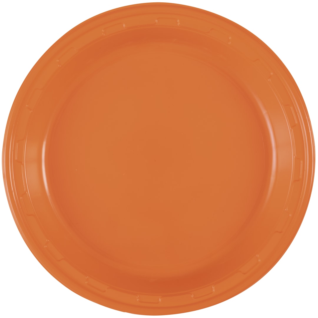 Pumpkin Orange Solid Round 10" Plastic Dinner Plates, 50ct