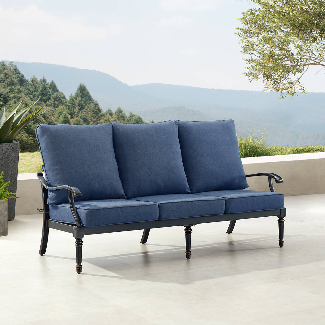 Black Aluminum Patio Deep Seating Sofa with Cushions