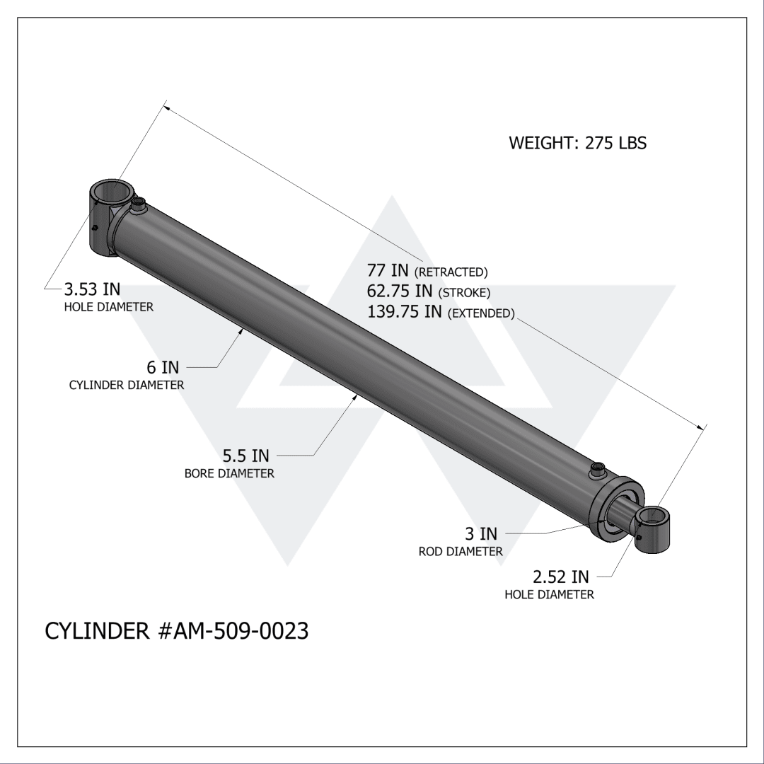 Aftermarket Replacement for Amrep® Hoist Cylinder (5.5" X 3" X 62.75")