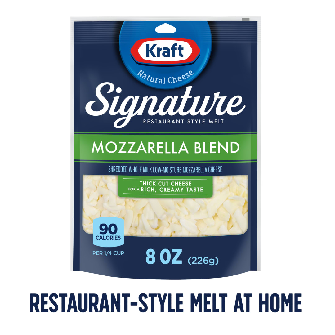 Kraft Natural Signature Mozzarella Blend Thick Shredded Cheese, 8 oz Bag