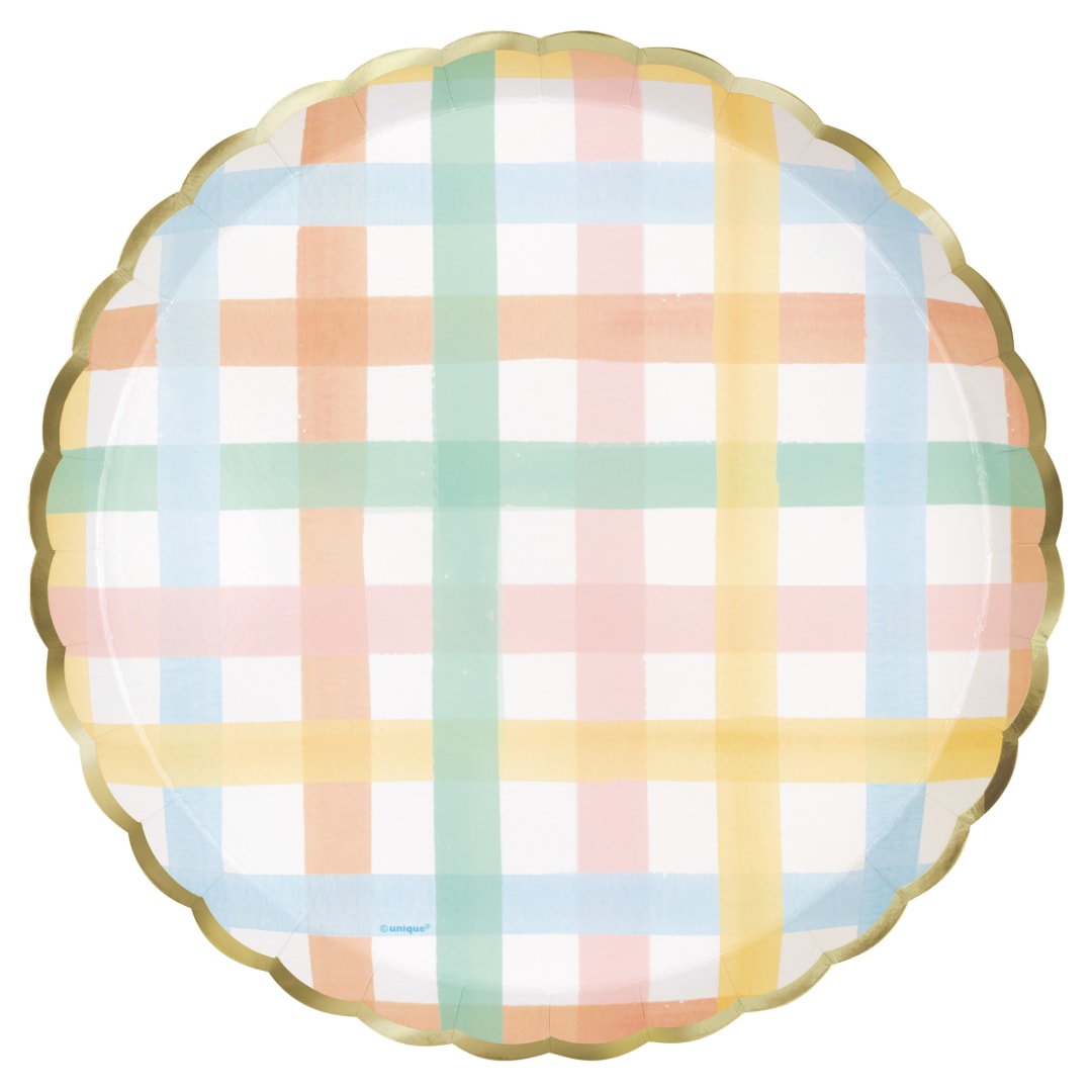Pastel Plaid Scalloped 10" Plates, 8ct - Foil Stamping