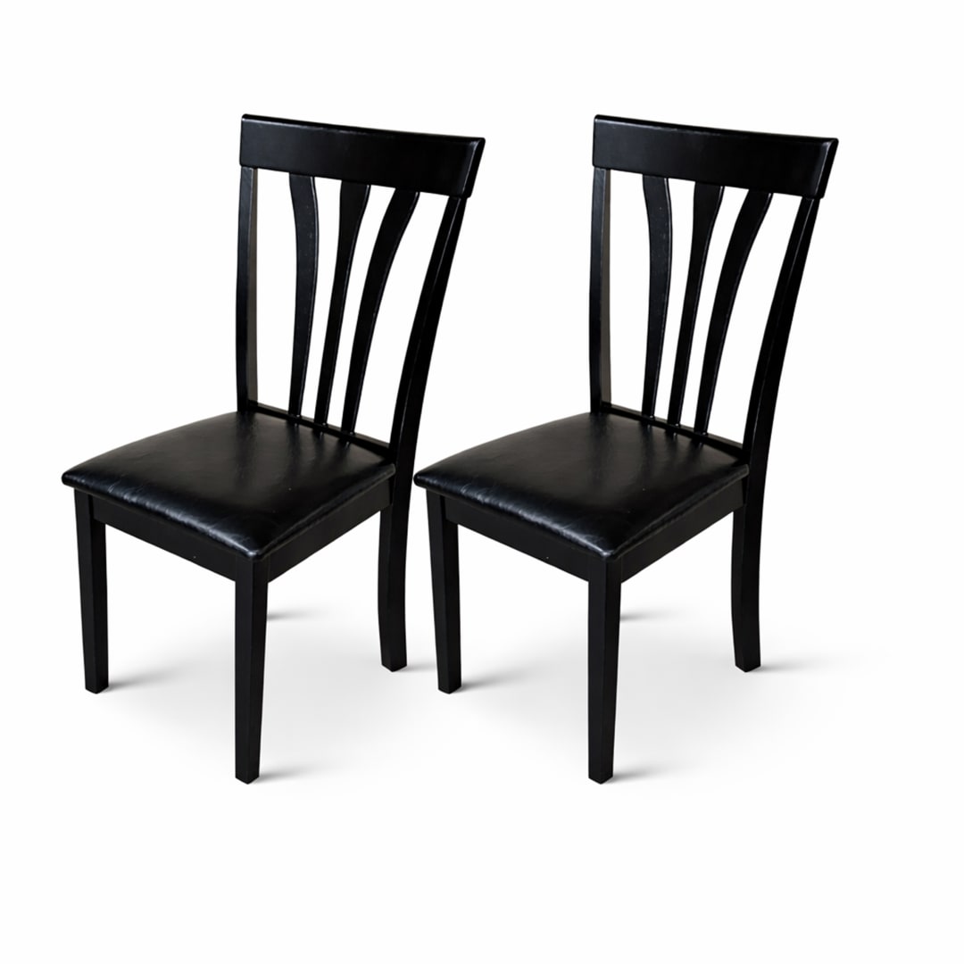 Traditional Dining Chairs, Set of 2, Black Finish with Black PU Leather Upholstered Seats Solid Rubberwood