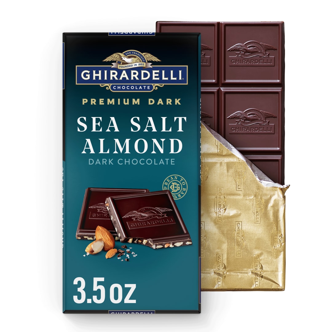 GHIRARDELLI PREMIUM DARK Sea Salt Almond Dark Chocolate Bar, 3.5 oz Bar