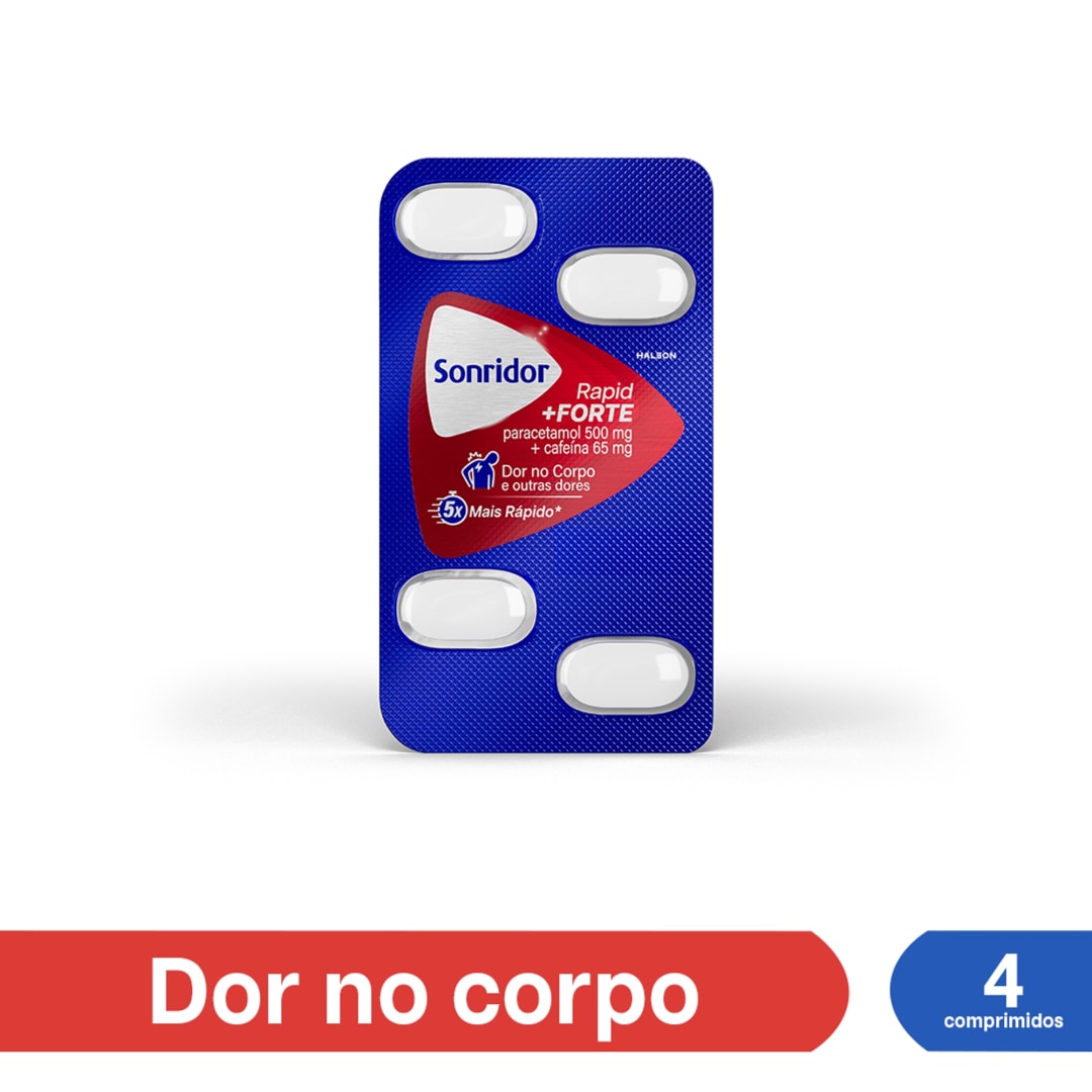 Sonridor Rapid Forte Paracetamol 500mg  + Cafeína 65mg Dor no Corpo 4 comprimidos