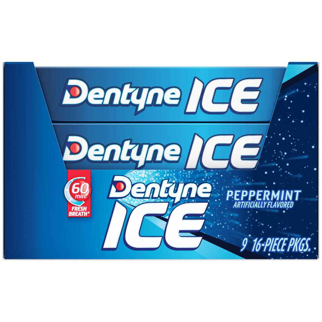Dentyne Ice Sugar Free Chewing Gum Peppermint 16 pc Singles - 9 Pack