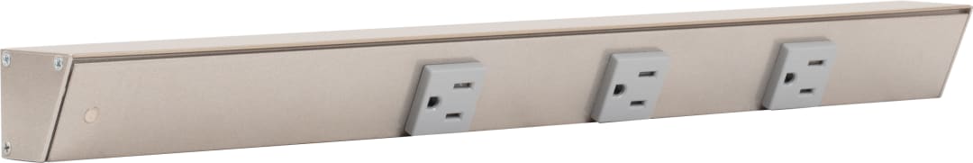 18" Satin Nickel APT Angle Power Strip, grey receptacles, left wire entry