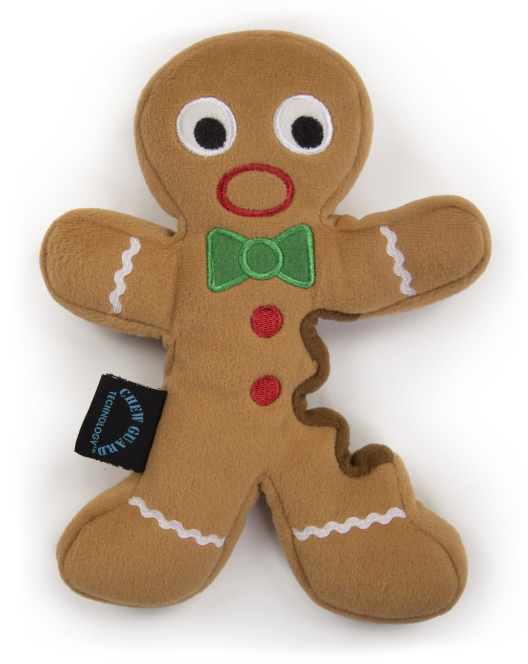 goDog Holiday Gingerbread Man Squeaky Plush Dog Toy With Chew Guard Technology, Brown, Small