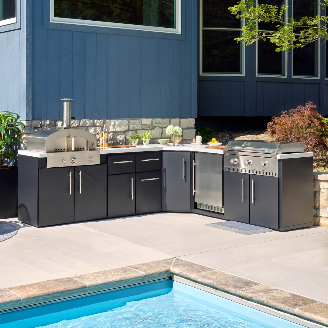 Emory Corner Outdoor Kitchen Island - Combo - 38 Griddle/ 32 Pizza Oven