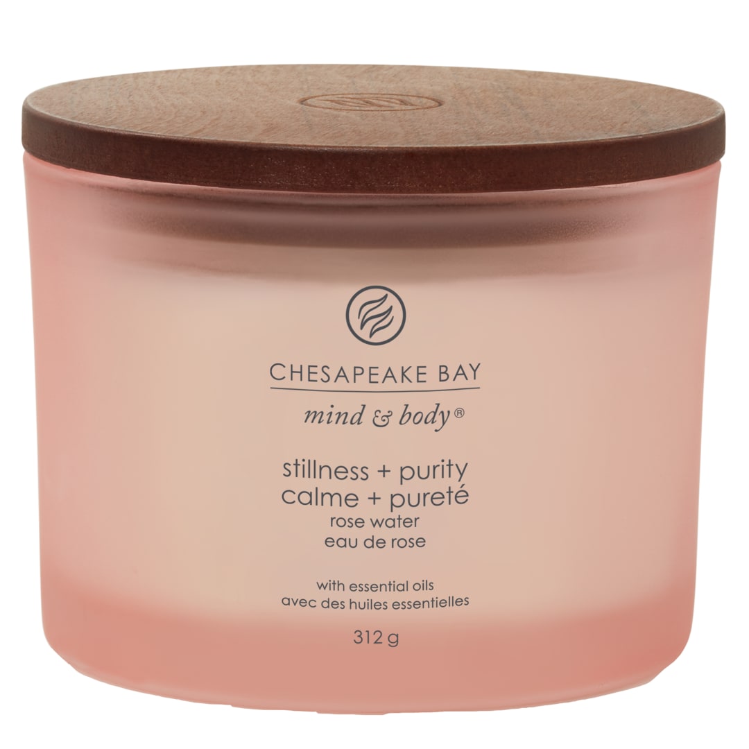 Chesapeake Bay Vela perfumada | Stillness + Purity (agua de rosas) Vela de aromaterapia con 3 mechas | Tiempo de combustión: hasta 24 horas | Colección Mind & Body