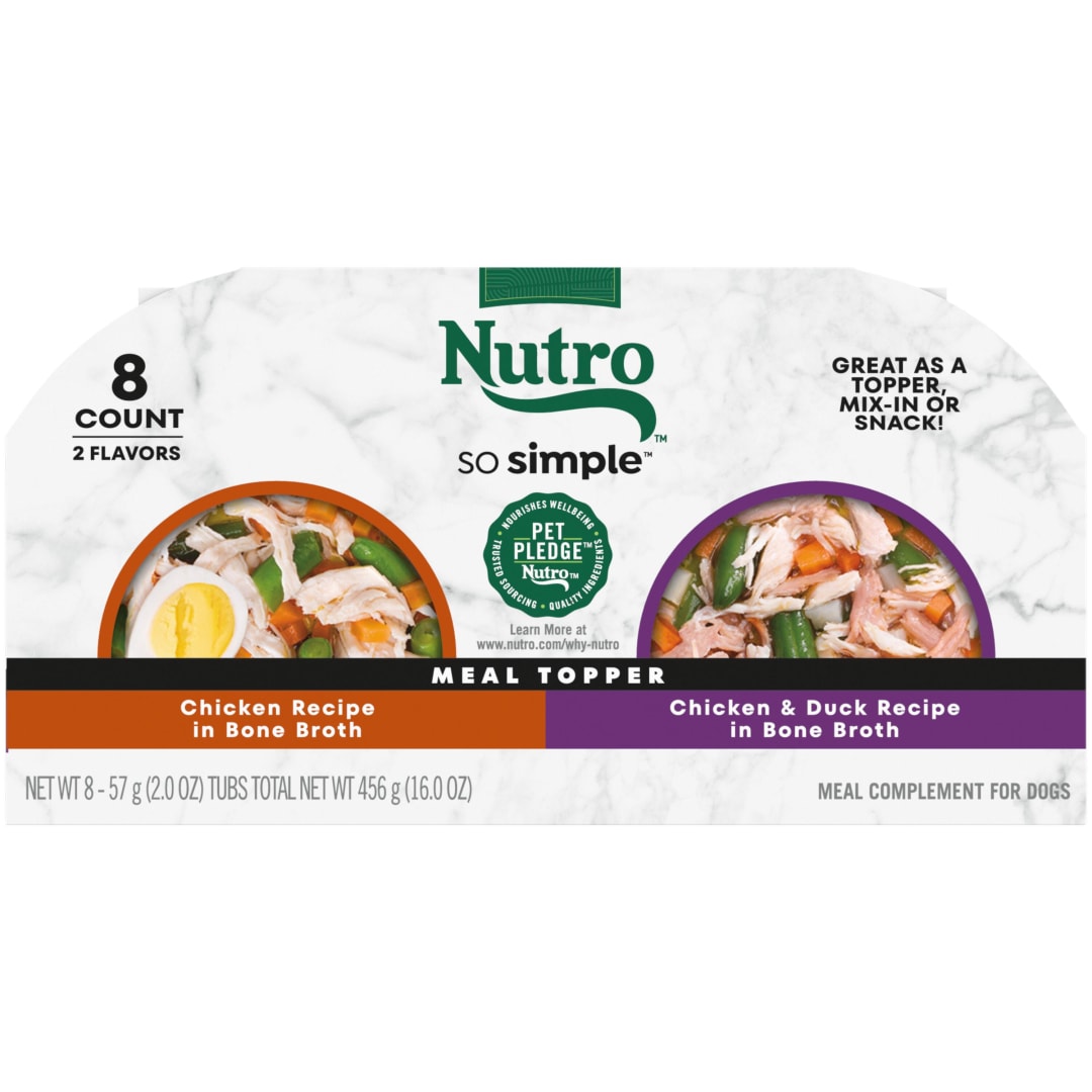 NUTRO So Simple Meal Complement Wet Dog Food Chicken and Chicken & Duck Recipes in Bone Broth 8-count Variety Pack, 2 oz. Tubs