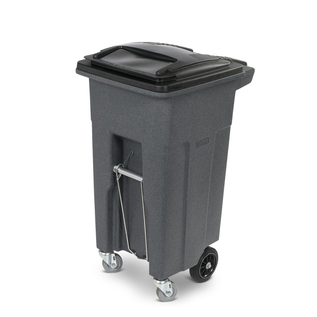 Toter 32 Gal. Gray Trash Can with Wheels, Pull Bar Assembly, and Lid (2 caster wheels 2 stationary wheels)