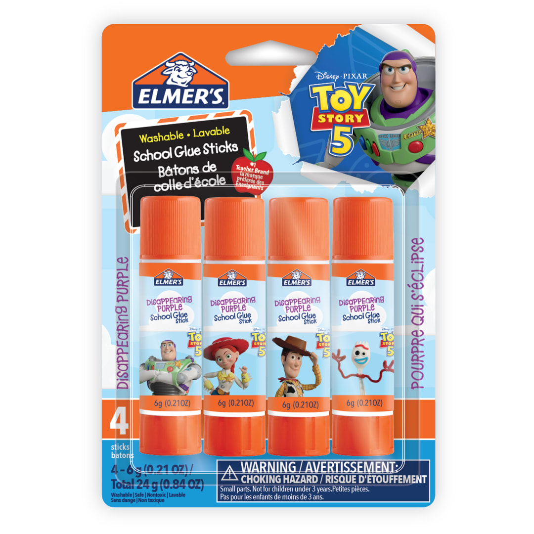 Elmer's Glue Sticks featuring Toy Story Characters, Disappearing Purple Glue Sticks, School Supplies, 6g, 4 Count