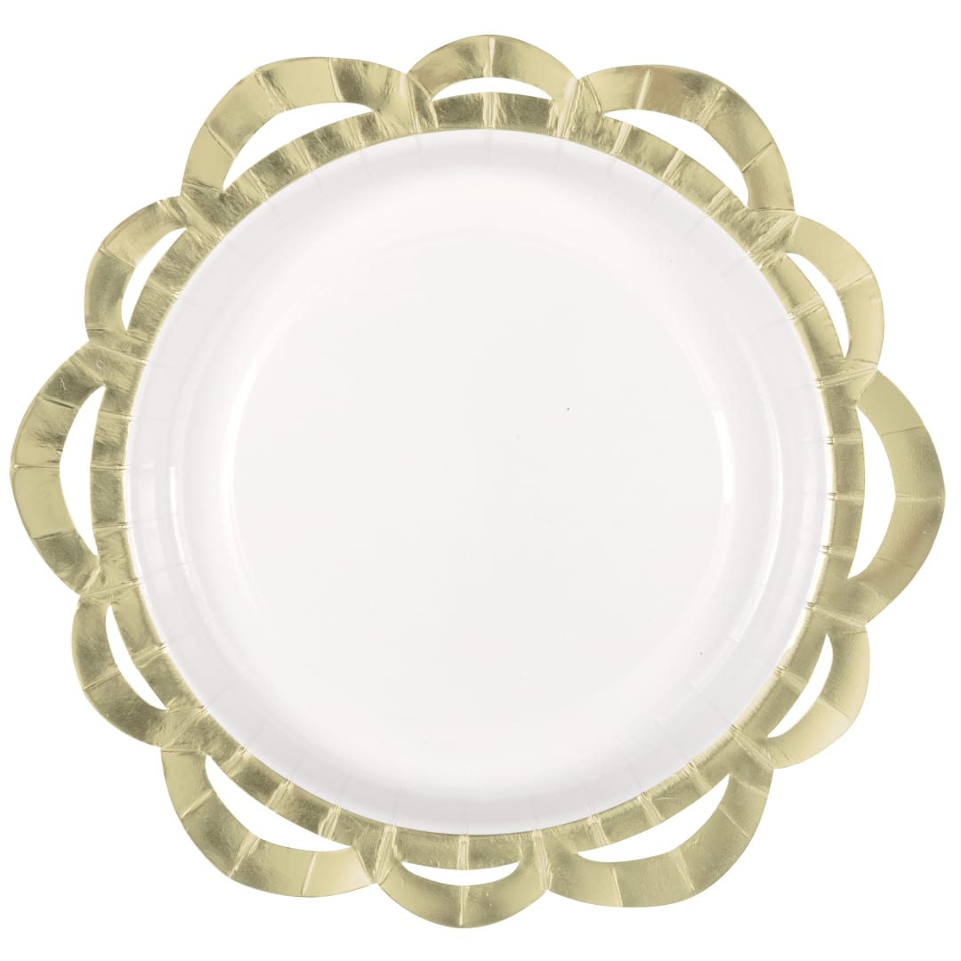 Elegant Valentine White Lace Edge 10"  Plates, 8ct - Foil Stamping