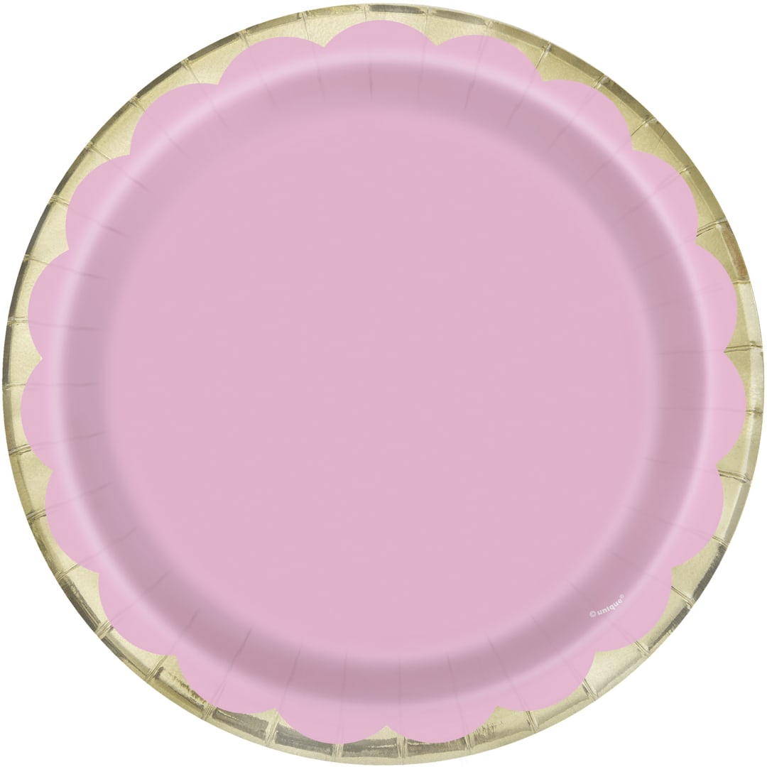 Light Pink Pastel Scallop Print 7" Dessert Plates, 10ct - Foil Stamping