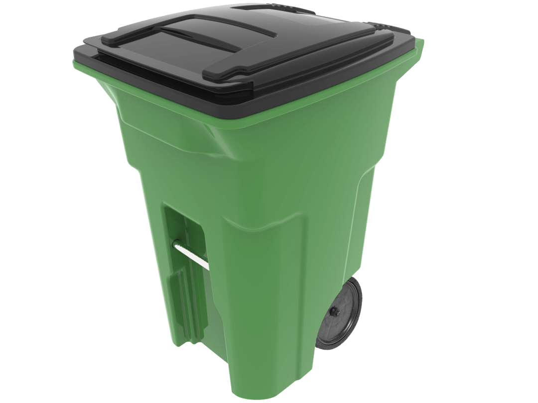 64 Gal. Lime Green Organics Trash Can with Two Wheels and Black Lid