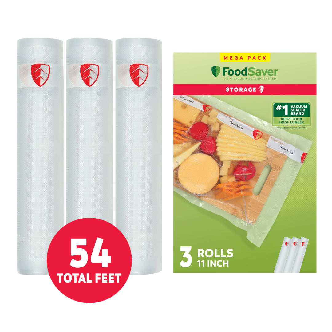 FoodSaver Vacuum Sealer Rolls, 3 Pack, 11" x 18' Rolls, BPA-Free Custom Size Storage Bags