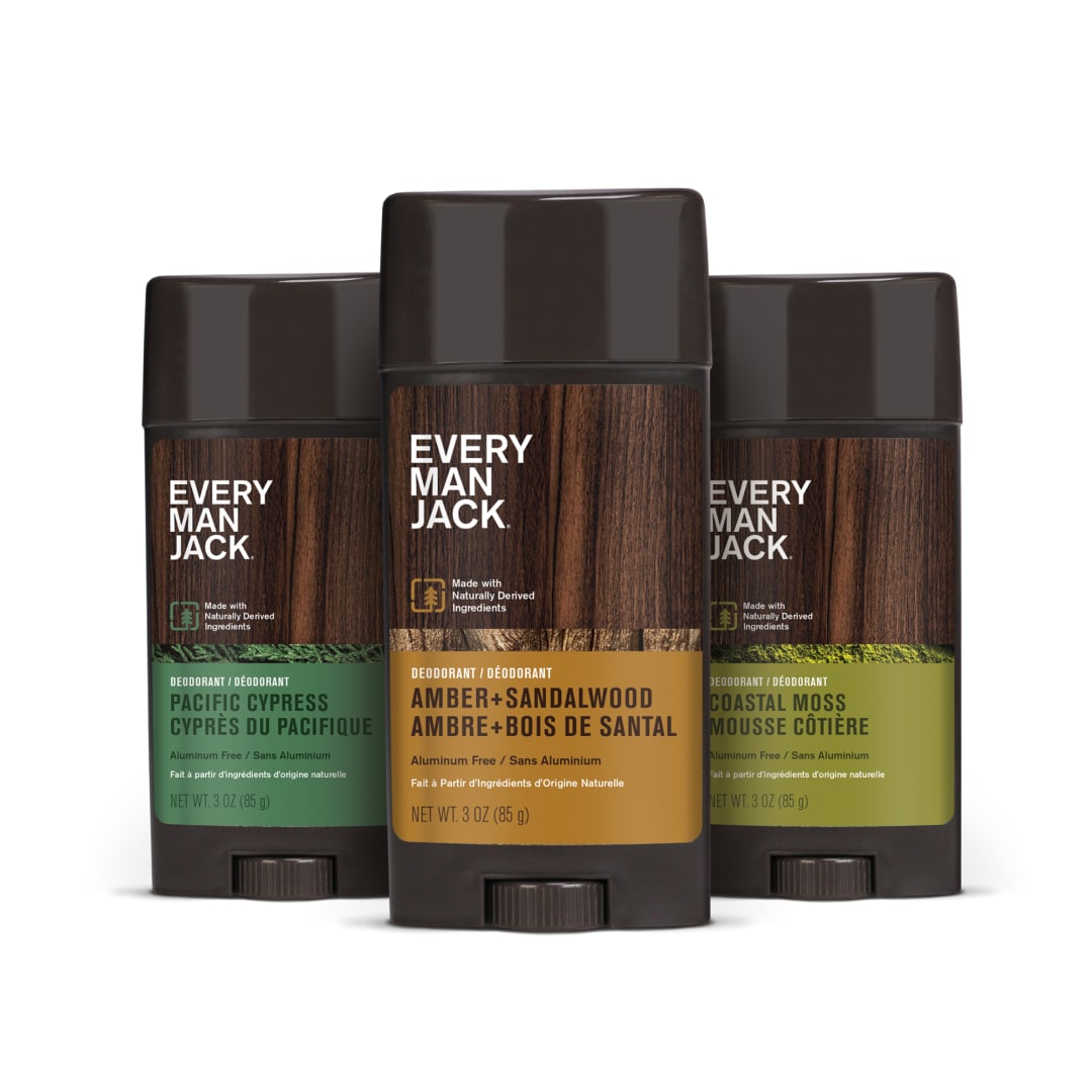 Every Man Jack Men's Deodorant Variety Set - Includes 3 Full-Sized Deodorant Sticks with Clean Ingredients & Incredible Scents - Pacific Cypress, Amber + Sandalwood, Coastal Moss - 3oz (3 Pack)