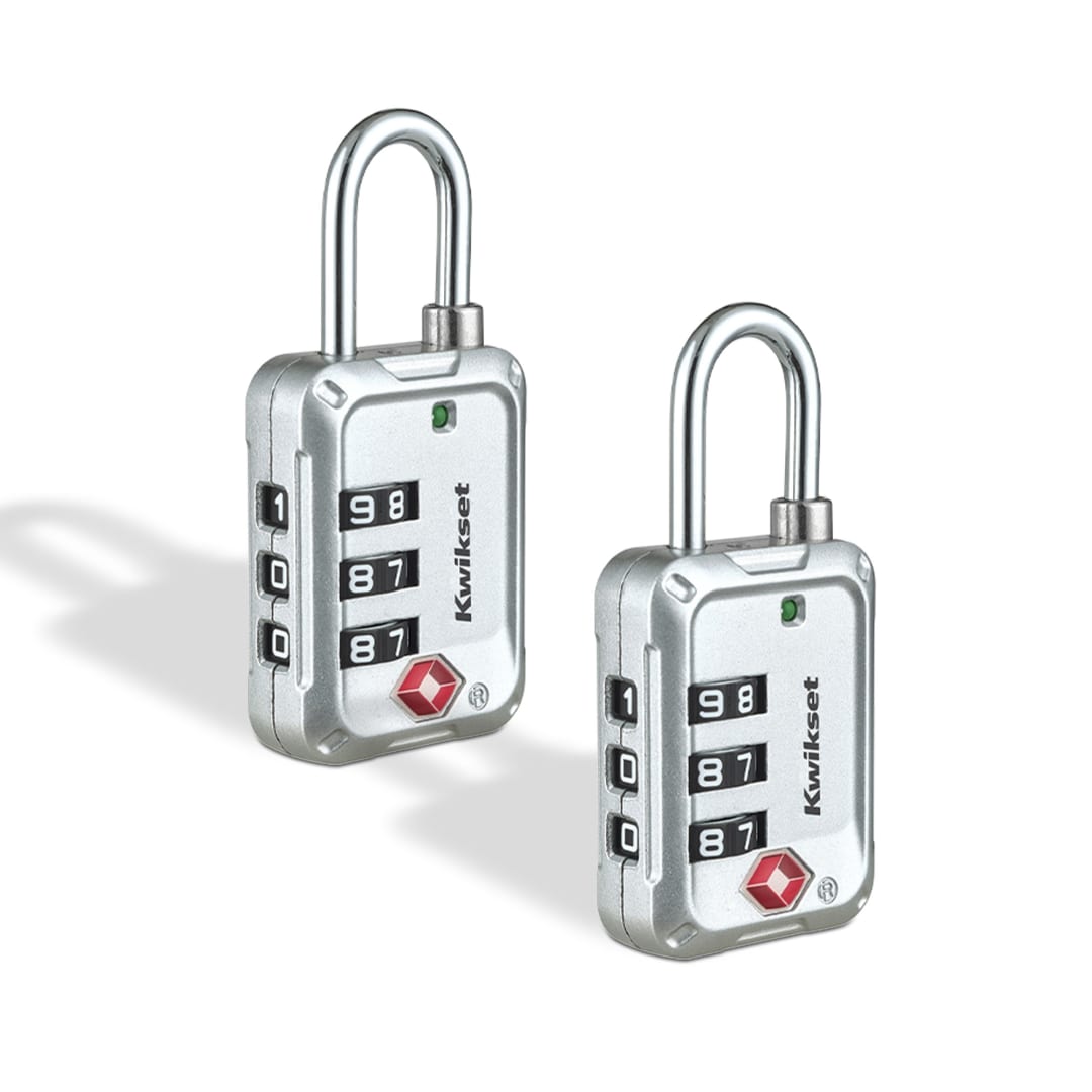 Kwikset TSA Approved Combination Luggage Lock, 3-Digit, 1-3/16 in Body, 2 Pack, Silver