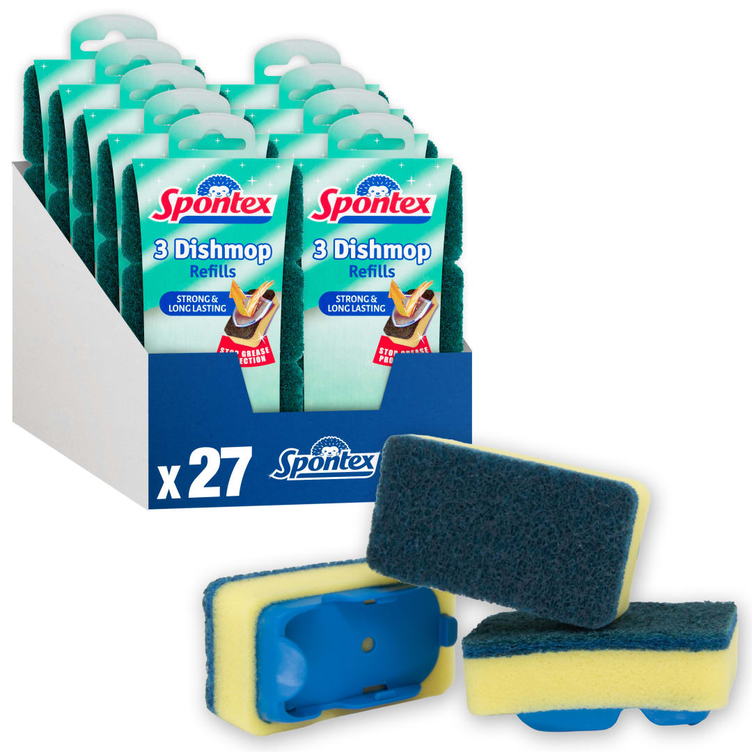 Spontex Dishmop Refills | Strong Replacement Sponge Heads for Washing Up Brush | Sponge Scourer for Efficient Cleaning | 27 Count
