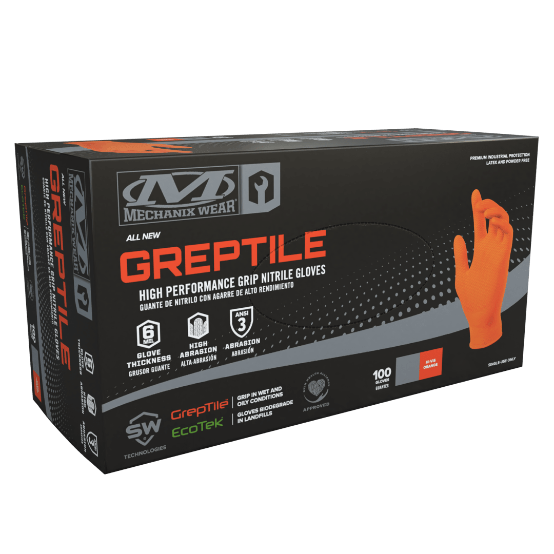 6 Mil Greptile Orange Nitrile Gloves 100-BX