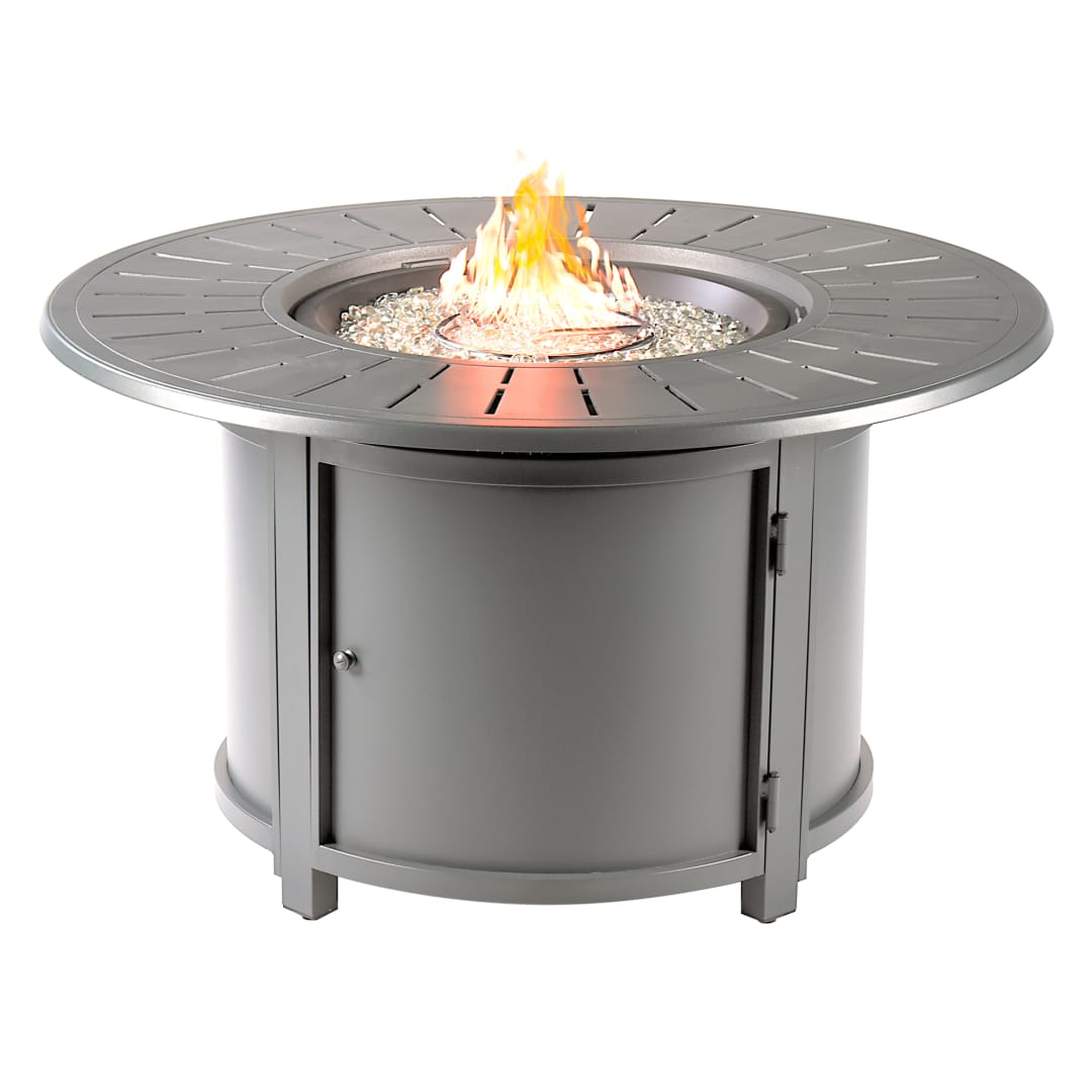 Round 44 in. x 44 in. Aluminum Propane Fire Pit Table with Glass Beads, Two Covers, Lid, 55,000 BTUs in Grey Finish