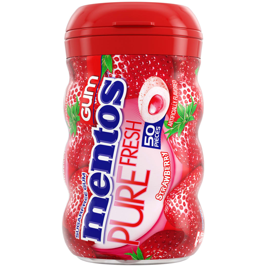 Mentos Gum Pure Fresh Sugar Free Chewing Gum Strawberry 50 pc Curvy Bottle