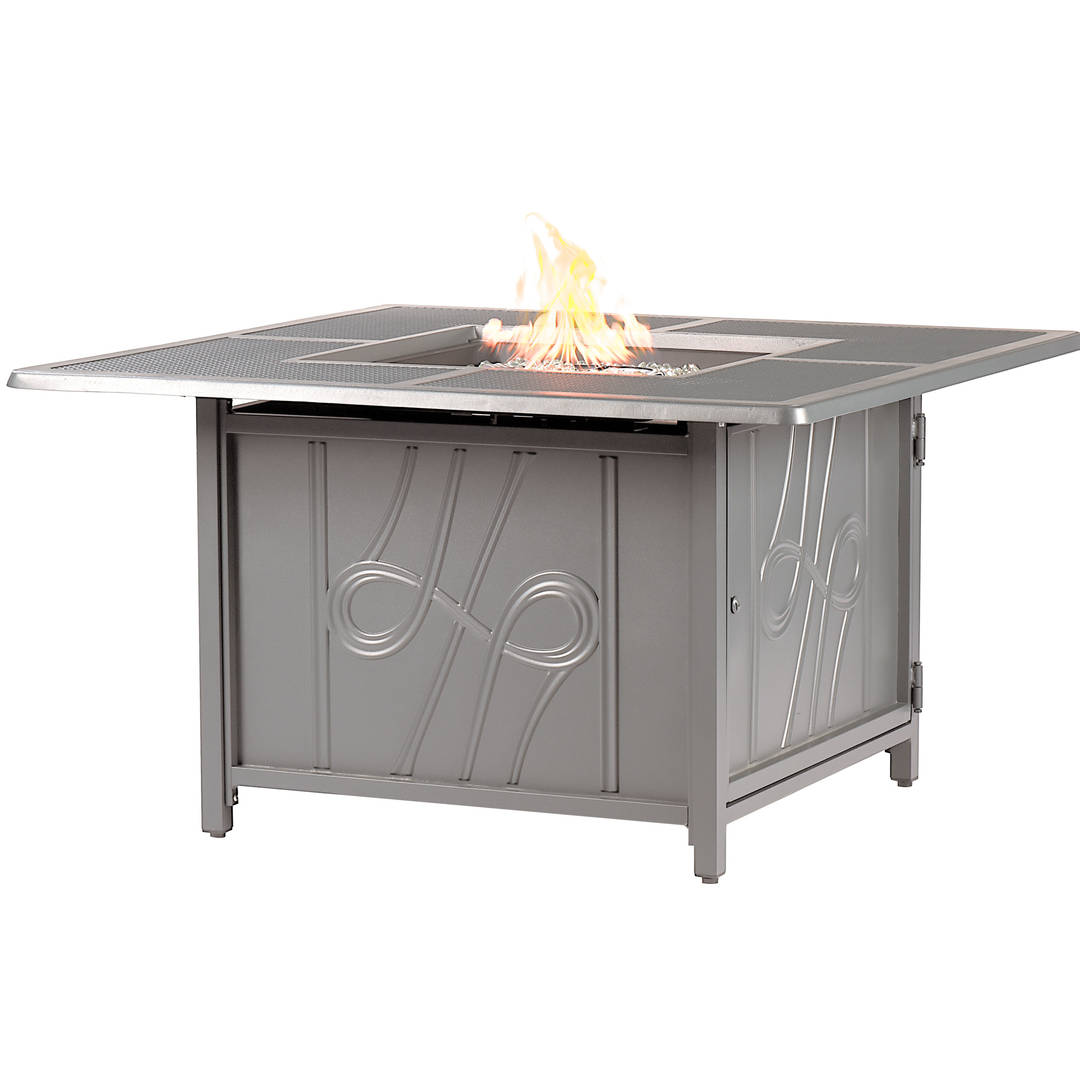 Square 42 in. x 42 in. Aluminum Propane Fire Pit Table with Glass Beads, Two Covers, Lid, 55,000 BTUs in Grey Finish