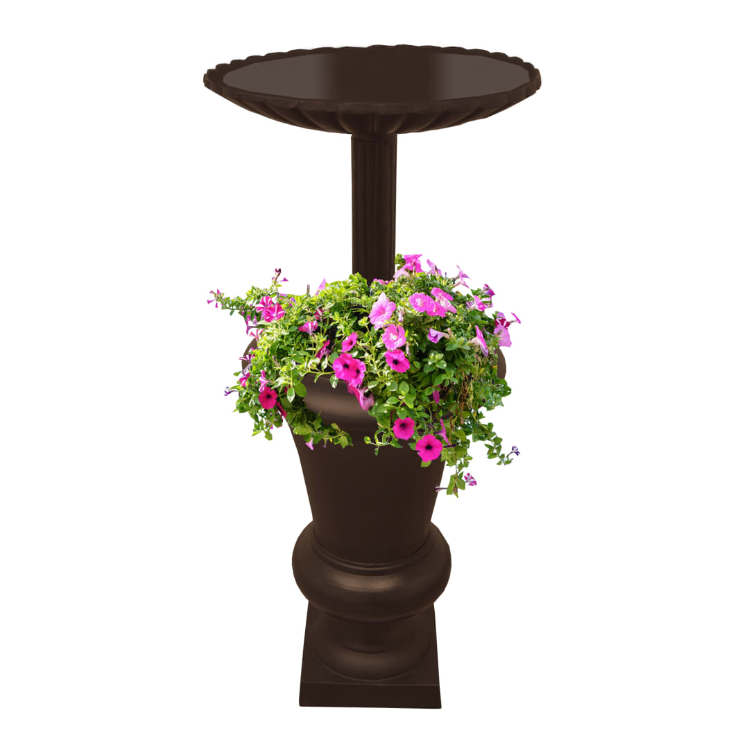 Ornate Round Cast Aluminum Metal 40-in Brown Bird Bath and Planter Vase Combo