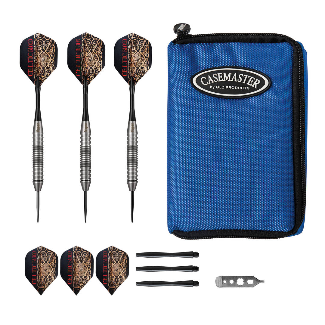 Viper Underground Celtic Blood Steel Tip Darts 22 Grams and Casemaster Select Blue Nylon Dart Case