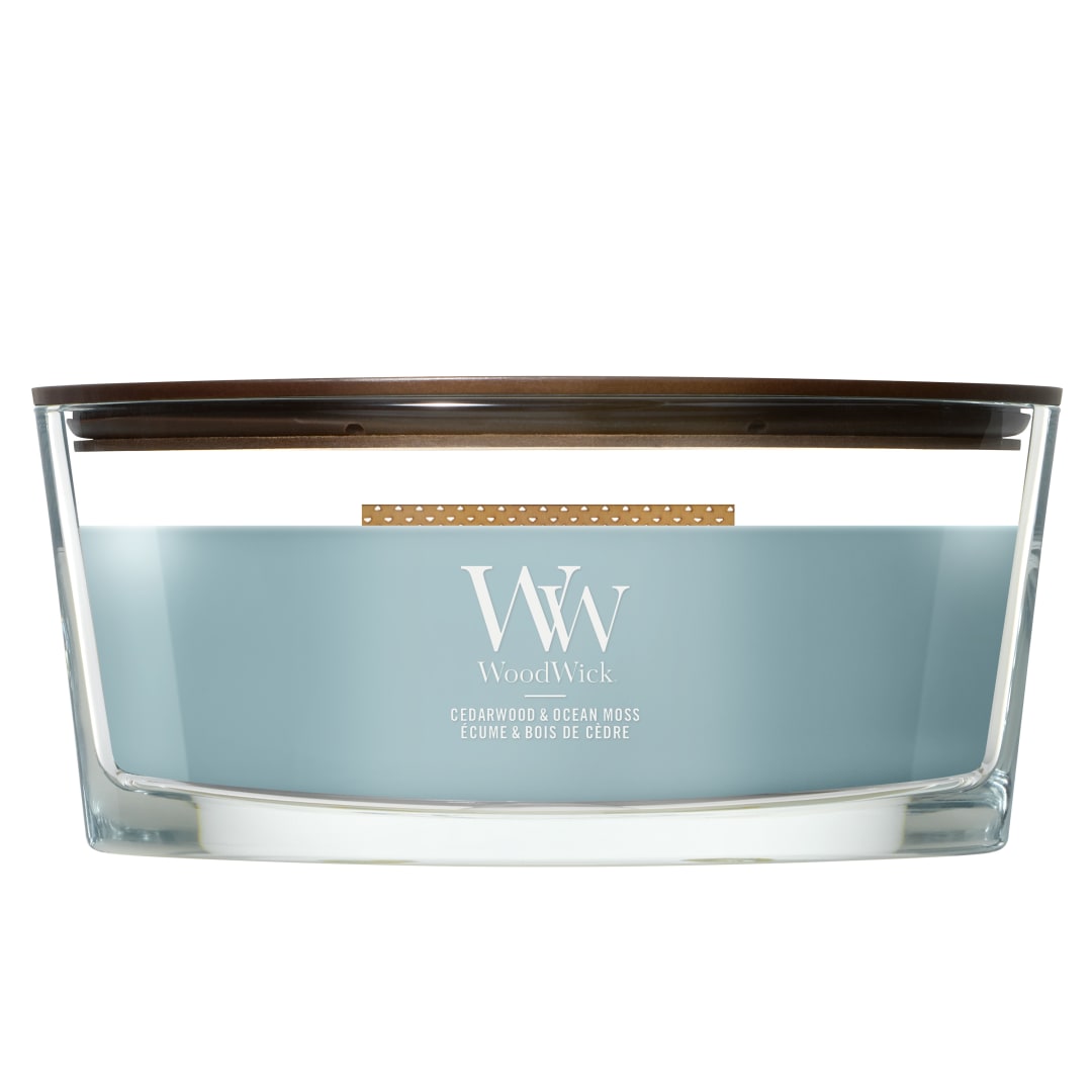 WoodWick Vela perfumada | Vela elíptica | Cedarwood & Ocean Moss | Regalos perfectos para mujeres