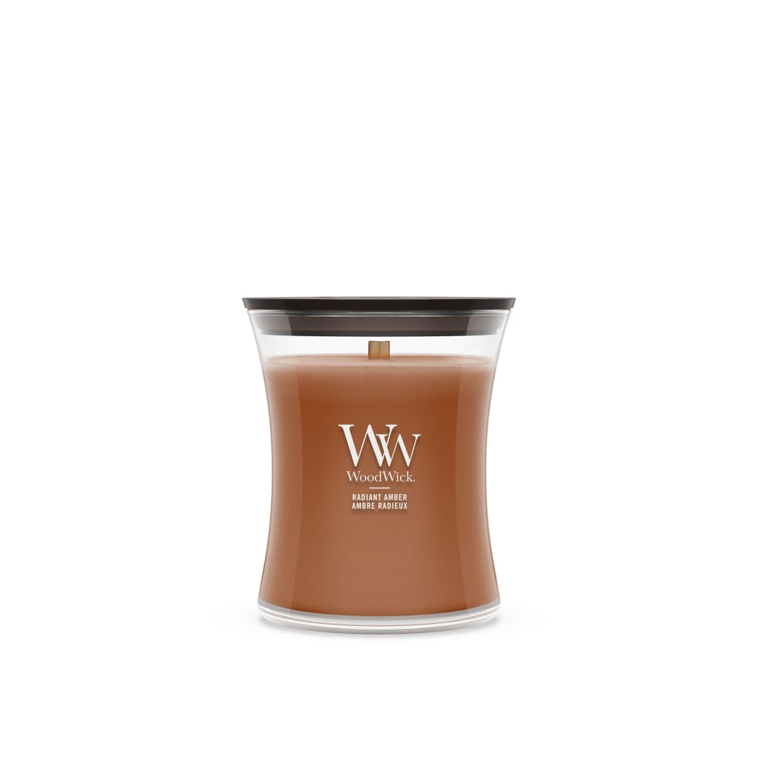 WoodWick Vela perfumada | Vela de tamaño mediano en forma de reloj de arena | Radiant Amber | Regalos perfectos para mujeres
